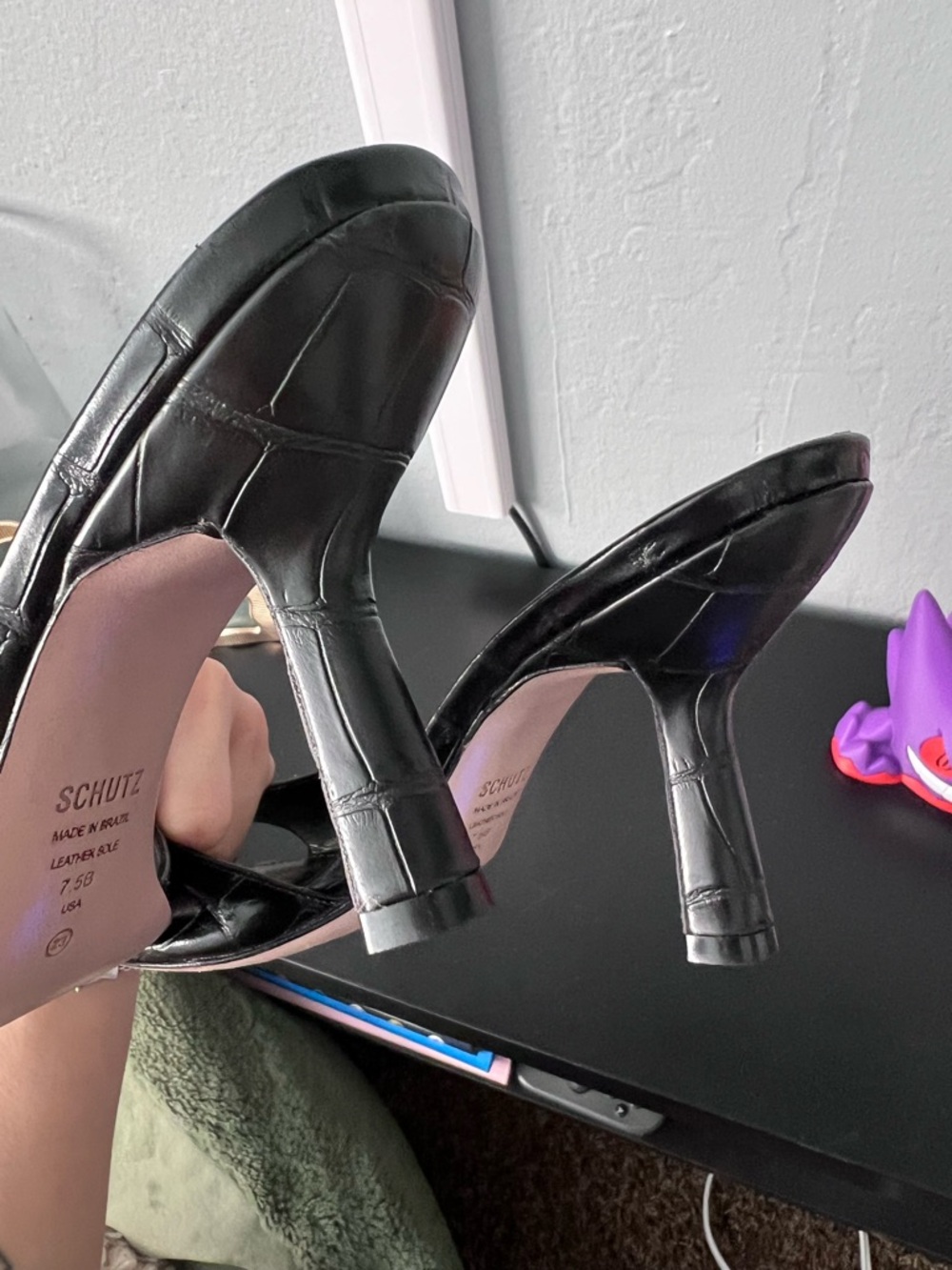 SCHUTZ Black Croc-Embossed Mule Heels - Picture 6 of 6